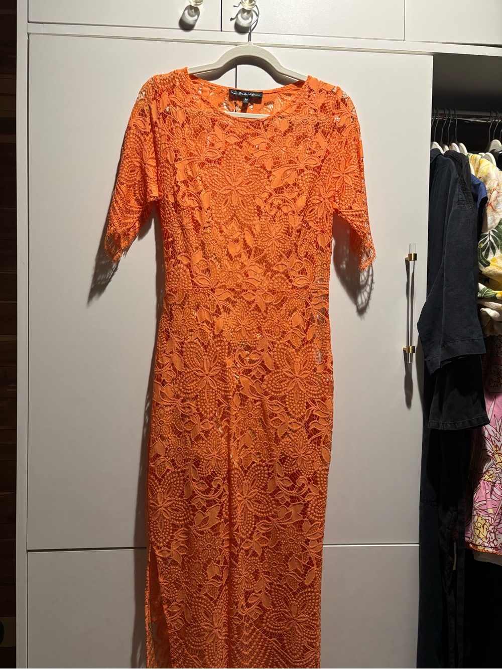 For Love & Lemons Orange Crochet Maxi Dress